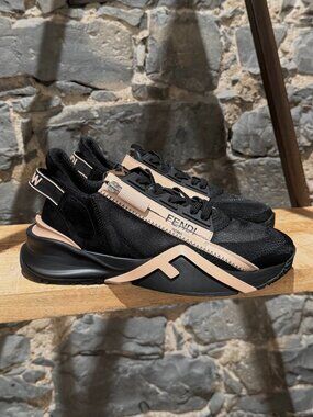 Fendi Flow Black Blush Side Zip Logo Sneakers
